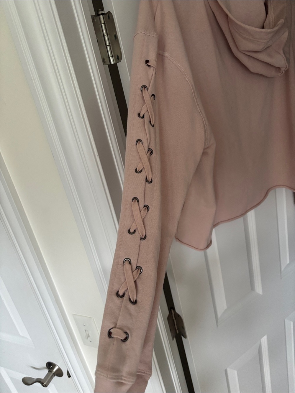 Marc New York Blush Pink Lace-Up Sleeve Hooded Sweatshirt - Picture 4 of 4